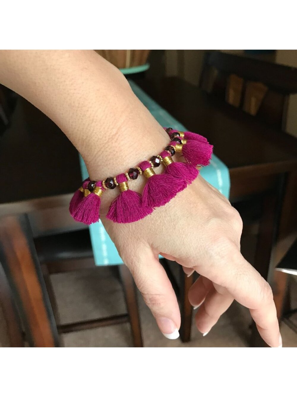 NWT Anthropologie Boho Festival Jewel Tone Beaded Fringe Tassel‎ Bracelet